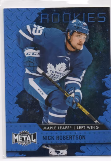 2020-21 Metal Universe Blue Spectrum #107 Nick Robertson (30-X319-MAPLE LEAFS)