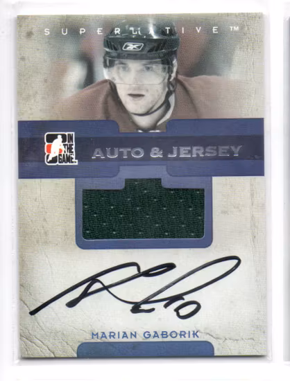 2007-08 ITG Superlative Jerseys Autographs Silver #AJMG Marian Gaborik (400-X58-NHLWILD)