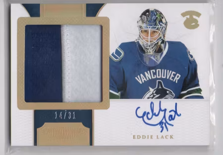 2011-12 Dominion Autographed Rookie Patches Horizontal #178 Eddie Lack (400-X212-CANUCKS)
