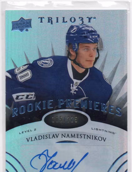 2014-15 Upper Deck Trilogy Radiant Blue #163 Vladislav Namestnikov AU (80-A3-LIGHTNING)