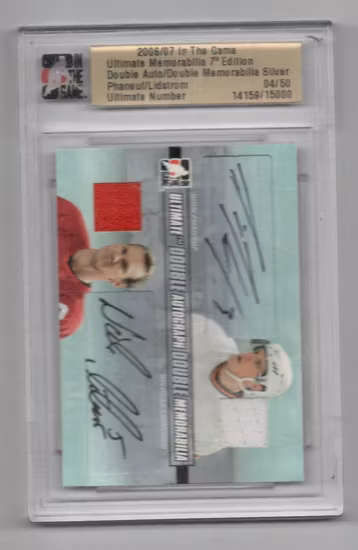 2006-07 ITG Ultimate Memorabilia Double Memorabilia Autographs #10 Dion Phaneuf Nicklas Lidstrom (600-HIGHEND-REDWINGS+FLAMES)