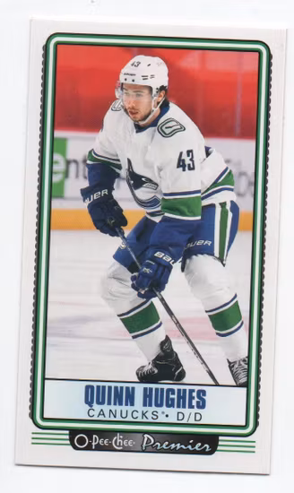 2021-22 O-Pee-Chee OPC Premier Tallboys #P10 Quinn Hughes (25-A5-CANUCKS)