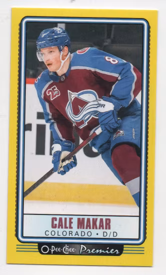 2021-22 O-Pee-Chee OPC Premier Tallboys Yellow #P27 Cale Makar (25-A10-AVALANCHE)