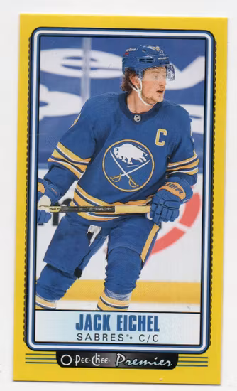 2021-22 O-Pee-Chee OPC Premier Tallboys Yellow #P29 Jack Eichel (15-A5-SABRES)