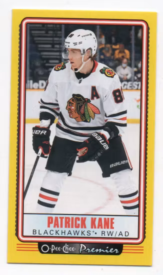 2021-22 O-Pee-Chee OPC Premier Tallboys Yellow #P33 Patrick Kane (15-A10-BLACKHAWKS)