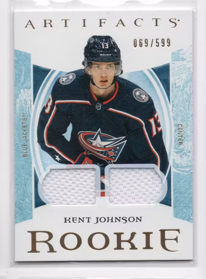 2022-23 Artifacts Materials Gold #200 Kent Johnson (60-A2-BLUEJACKETS)