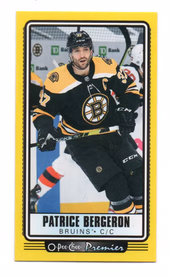 2021-22 O-Pee-Chee OPC Premier Tallboys Yellow #P7 Patrice Bergeron (15-B4-BRUINS)