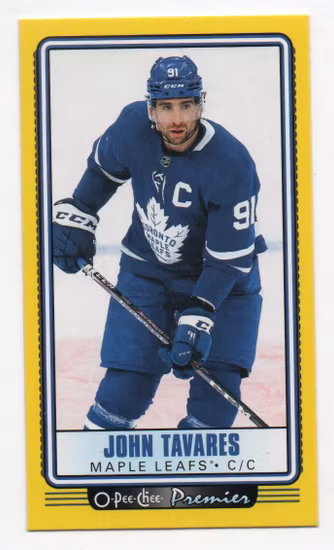 2021-22 O-Pee-Chee OPC Premier Tallboys Yellow #P8 John Tavares (15-B4-MAPLELEAFS) (3)