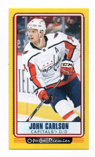 2021-22 O-Pee-Chee OPC Premier Tallboys Yellow #P15 John Carlson (10-B4-CAPITALS)