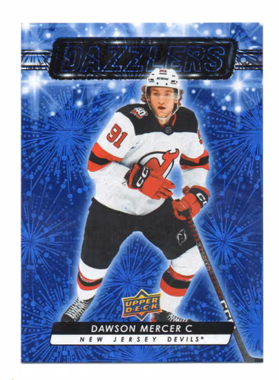 2023-24 Upper Deck Dazzlers Blue #DZ72 Dawson Mercer (25-B5-DEVILS)
