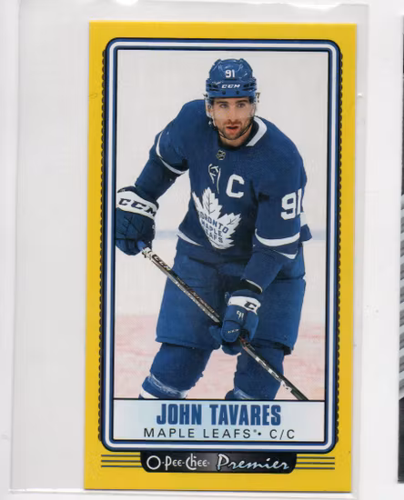 2021-22 O-Pee-Chee OPC Premier Tallboys Yellow #P8 John Tavares (15-B7-MAPLELEAFS)