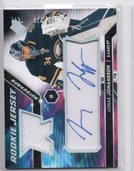 2020-21 SPx Rookie Jersey Autographs #JJ Jonas Johansson (100-C9-SABRES)