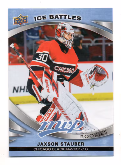 2023-24 Upper Deck MVP Ice Battles #227 Jaxson Stauber SP (12-C13-BLACKHAWKS)