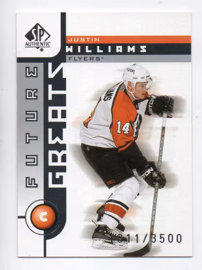 2001-02 SP Authentic #114 Justin Williams FG (15-B1-FLYERS)