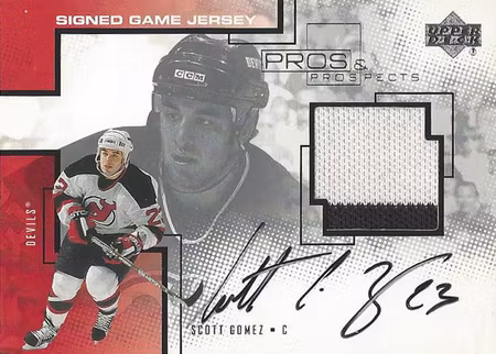 2000-01 Upper Deck Pros and Prospects Game Jersey Autographs #SSG Scott Gomez (200-SHOWCASE-DEVILS)