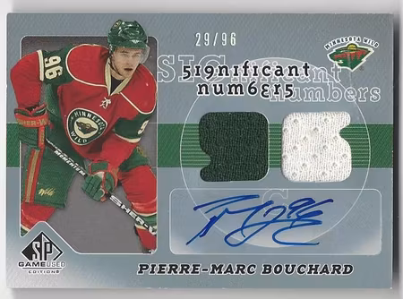 2008-09 SP Game Used SIGnificant Numbers Dual Swatches #SNPB Pierre-Marc Bouchard (150-SHOWCASE-NHLWILD)