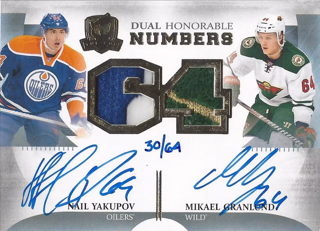 2013-14 The Cup Honorable Numbers Dual #HNGY Nail Yakupov Mikael Granlund (500-SHOWCASE-OILERS+NHLWILD)