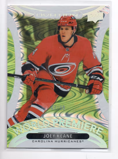2021-22 Upper Deck Ovation World Premiere Green #WP45 Joey Keane (30-B15-HURRICANES)