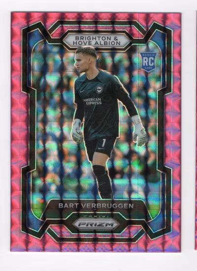 2023-24 Panini Prizm English Premier League Prizms Pink Mosaic #102 Bart Verbruggen (30-D3-BRIGHTON)