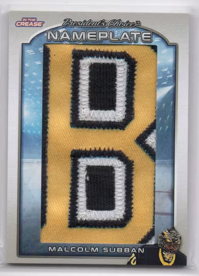 2022-23 President's Choice In The Crease Nameplate #NP40 Malcolm Subban (500-C6-BRUINS)