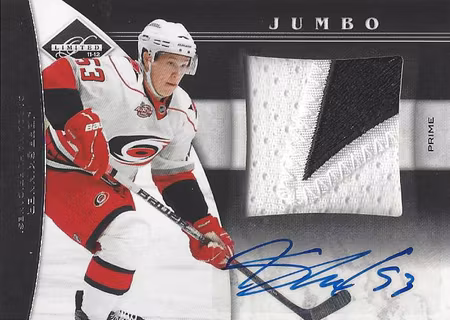 2011-12 Limited Jumbo Materials Patches Signatures #13 Jeff Skinner (500-T4-HURRICANES)