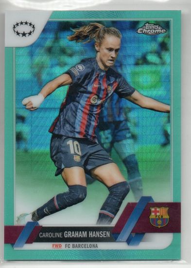2022-23 Topps Chrome UEFA Women's Champions League Aqua Prism Refractors #57 Caroline Graham Hansen (15-T6-BARCELONA)