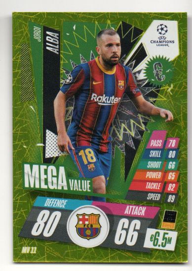 2020-21 Topps Match Attax UCL Extra Mega Value #MV11 Jordi Alba (10-T11-BARCELONA)