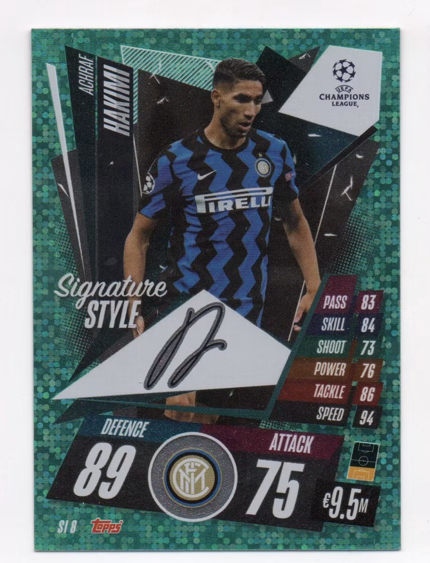 2020-21 Topps Match Attax UCL Extra Signature Style #SI8 Achraf Hakimi (20-T11-INTERNAZIONALE)