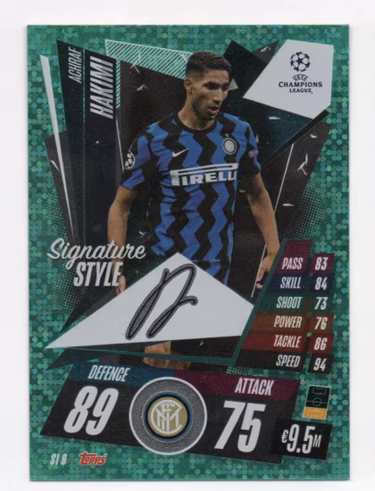 2020-21 Topps Match Attax UCL Extra Signature Style #SI8 Achraf Hakimi (20-T11-INTERNAZIONALE)