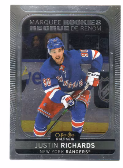 2021-22 O-Pee-Chee Platinum #262 Justin Richards RC (10-T12-RANGERS)