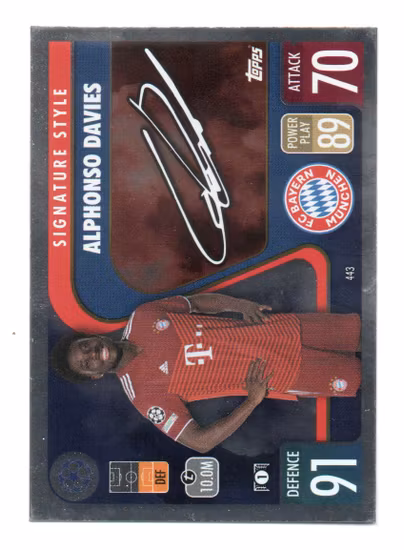 2021-22 Topps Match Attax UEFA Champions League Signature Style #443 Alphonso Davies (12-T11-BAYERNMUNCHEN)