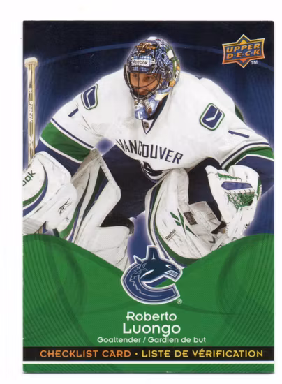 2009-10 McDonald's Upper Deck Checklists #CL3 Roberto Luongo (10-U1-CANUCKS)
