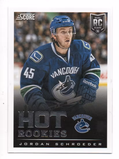 2013-14 Score #637 Jordan Schroeder HR RC (10-U6-CANUCKS)
