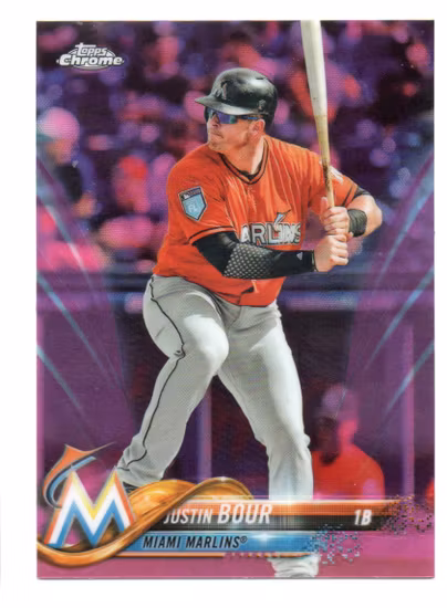 2018 Topps Chrome Pink Refractors #68 Justin Bour (15-U4-MLBMARLINS)