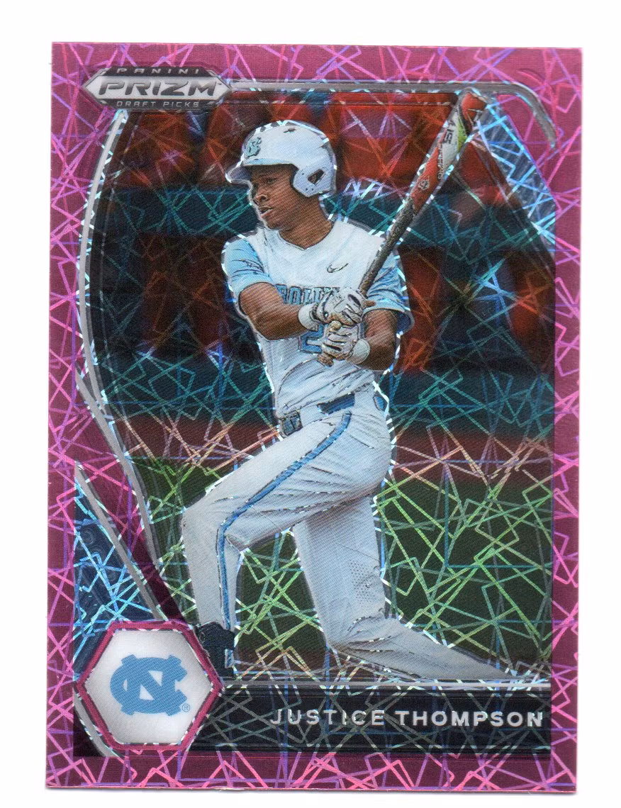 2021 Panini Prizm Draft Picks Prizms Pink Velocity #180 Justice Thompson (12-Y6-MLBOTHERS)