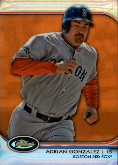 2012 Finest Orange Refractors #89 Adrian Gonzalez (25-AA7-MLBREDSOX)