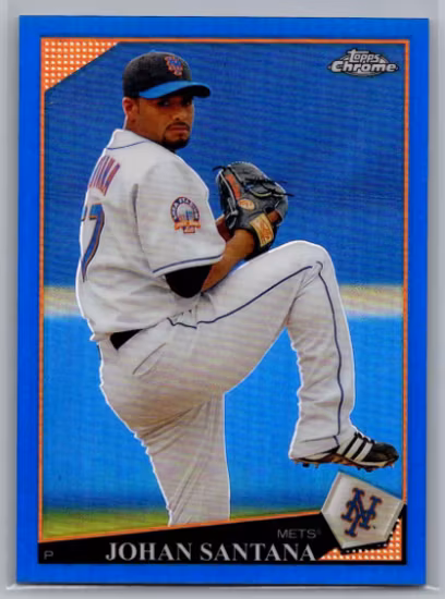 2009 Topps Chrome Blue Refractors #90 Johan Santana (20-BB4-MLBMETS)