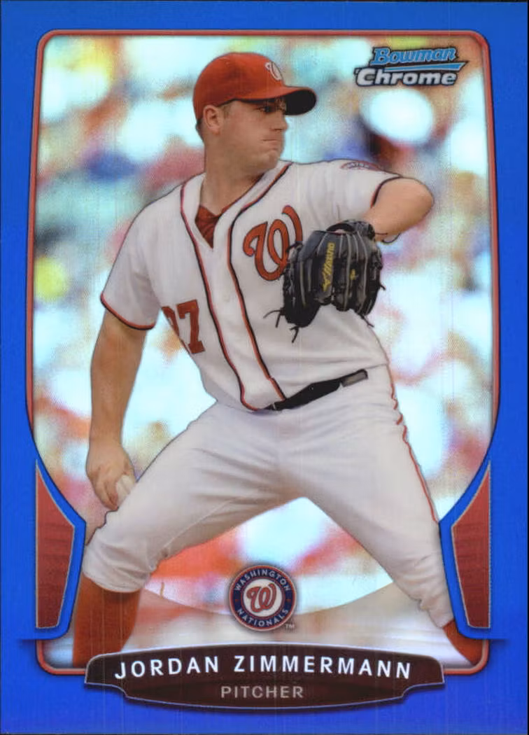 2013 Bowman Chrome Blue Refractors #33 Jordan Zimmermann (20-BB4-MLBNATIONALS)