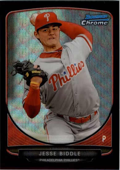 2013 Bowman Chrome Draft Top Prospects Black Wave Refractors #TP6 Jesse Biddle (20-CC9-MLBPHILLIES)