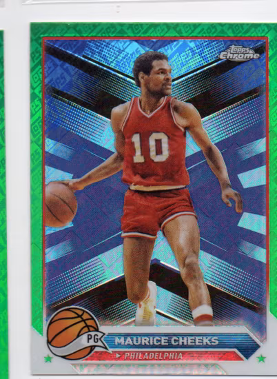 2023-24 Topps Chrome Green Topps Refractors #34 Maurice Cheeks (20-FF11-NBA76ERS) WRONG PLAYER ON BACK - ERROR