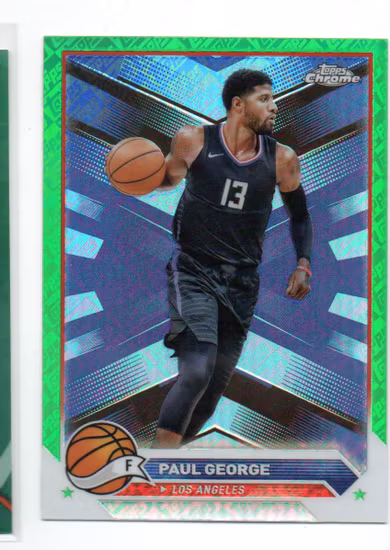 2023-24 Topps Chrome Green Topps Refractors #115 Paul George (30-FF11-NBACLIPPERS) WRONG PLAYER ON BACK - ERROR