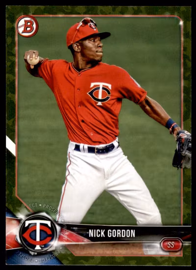 2018 Bowman Prospects Camo #BP49 Nick Gordon (10-JJ7-MLBTWINS)