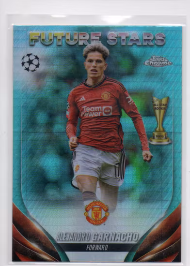 2023-24 Topps Chrome UEFA Club Competitions Aqua Prism Refractors #115 Alejandro Garnacho FS (30-JJ2-MANUNITED)