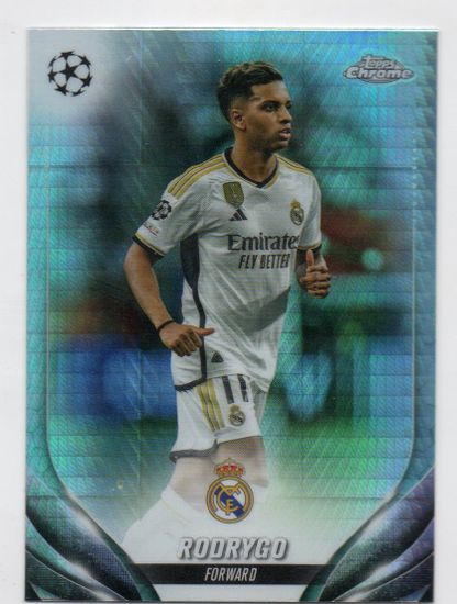 2023-24 Topps Chrome UEFA Club Competitions Aqua Prism Refractors #168 Rodrygo (25-JJ1-SOCCERREALMADRID)