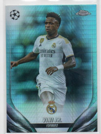 2023-24 Topps Chrome UEFA Club Competitions Aqua Prism Refractors #92 Vini Jr. (30-JJ1-SOCCERREALMADRID)