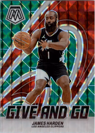 2023-24 Panini Mosaic Give and Go Mosaic Green #15 James Harden (25-JJ15-NBACLIPPERS)