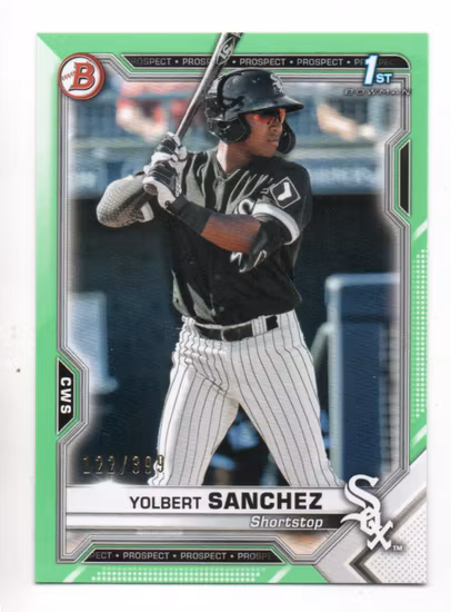 2021 Bowman Prospects Neon Green #BP40 Yolbert Sanchez (25-KK8-MLBWHITESOX)