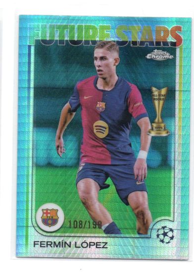 2024-25 Topps Chrome UEFA Club Competitions Aqua Prism Refractors #162 Fermin Lopez FS (50-LL4-BARCELONA)