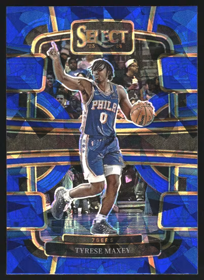 2023-24 Select Prizms Blue Cracked Ice #44 Tyrese Maxey (20-KK14-NBA76ERS)