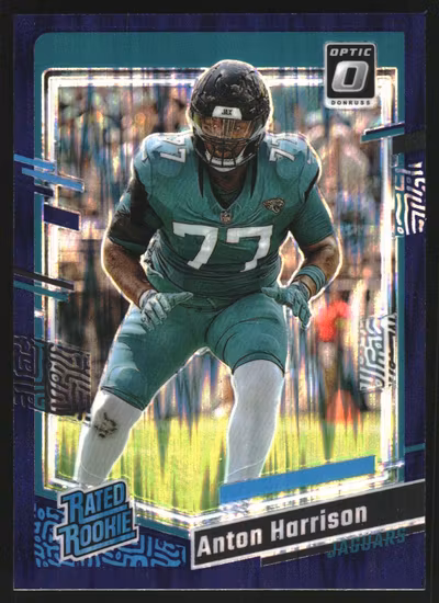 2023 Donruss Optic Purple Shock #250 Anton Harrison RR (15-LL8-NFLJAGUARS)